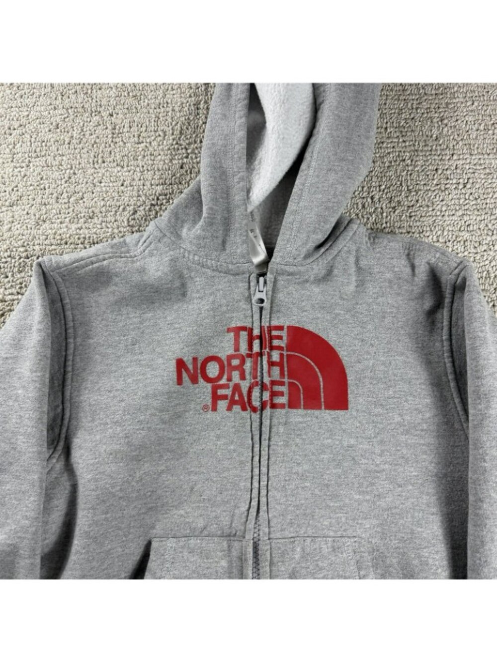 The North Face Hooded Fleece Jacket Gray Red Boy’s Size Small 7/8 - Picture 2 of 8